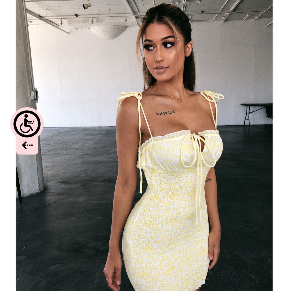 Destiny Floral Print Yellow Dress